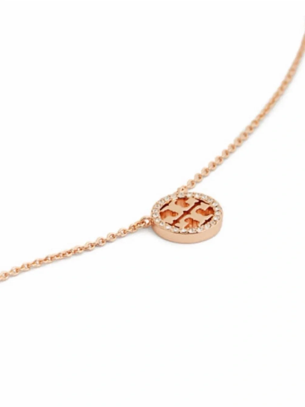 TORY BURCH • Rose Gold Delicate Crystal Logo Miller Necklace